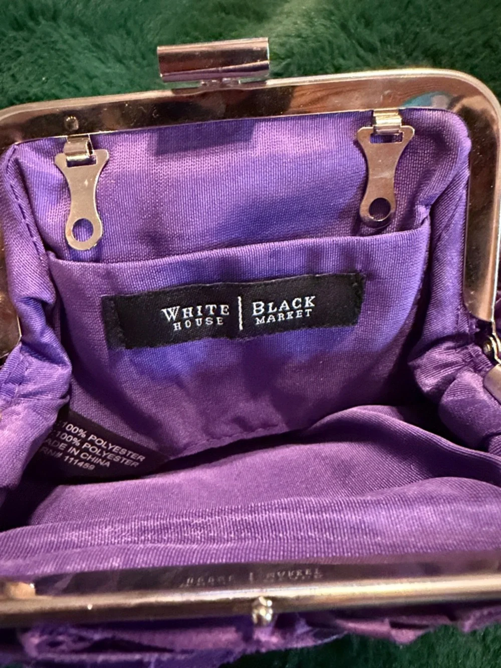 White House Black Market Purple Rose Appliqué Satin Clutch - Picture 4 of 4